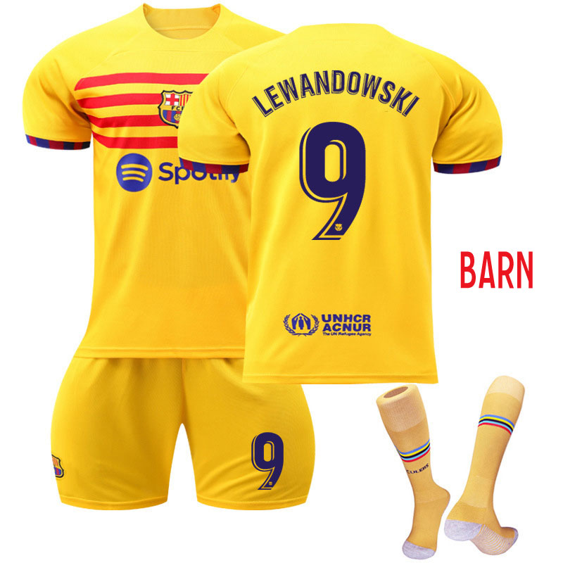 Lewandowski 9 FC Barcelona Fjerdedrakt 2022-23 Kortermet + Korte bukser til barn