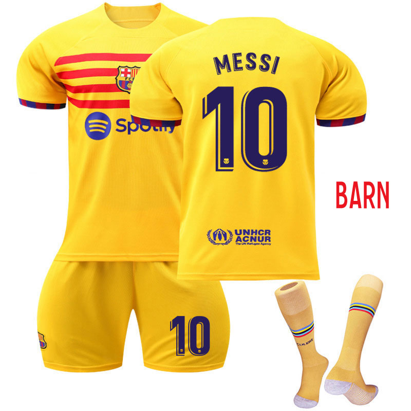 MESSI 10 FC Barcelona Fjerdedrakt 2022-23 Kortermet + Korte bukser Barn