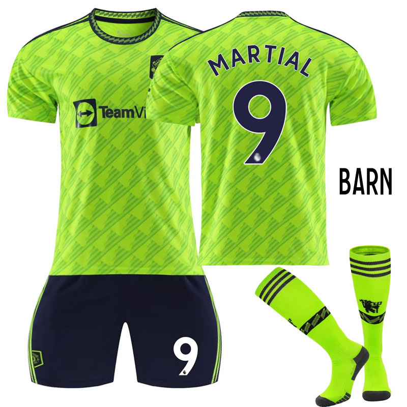 Martial #9 Manchester United Tredjedrakt 2022-23 Grønn Fotballdrakt Barn