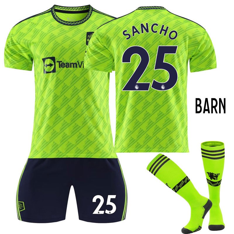Sancho #25 Manchester United Tredjedrakt 2022-23 Grønn Kortermet + Sort Korte bukser