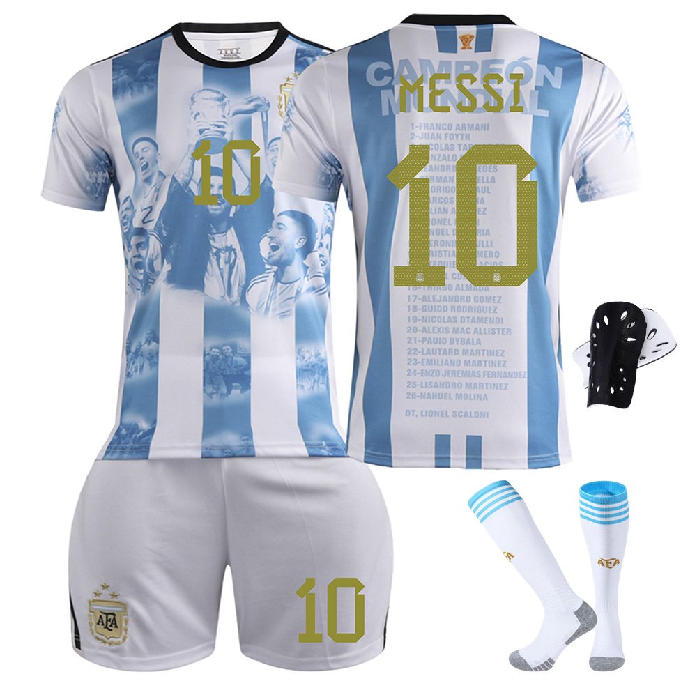 Argentina Campeón del Mundial de Qatar 2022 Kortermet + Korte bukser Gull MESSI #10