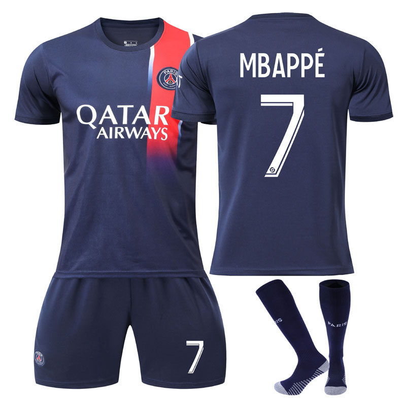 Best pris på Paris Saint-Germain Hjemmedrakt 2023/24 Navy Kortermet + Korte bukser Mbappé #7