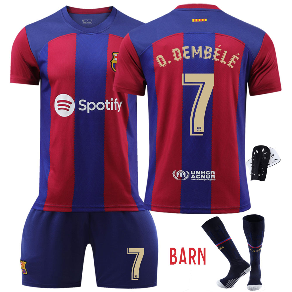 Billige FC Barcelona 2023-24 Hjemmedrakt O.DEMBELE #7 Barn Kortermet + Korte bukser på nett