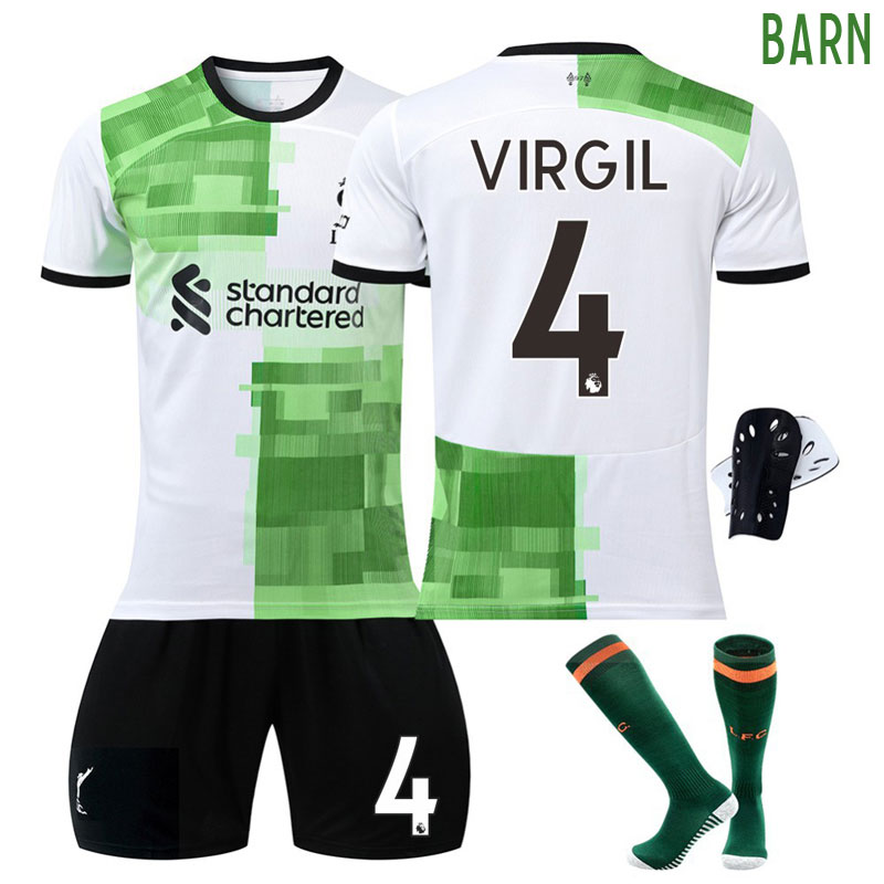 Billige Fotballdrakt VIRGIL #4 Liverpool FC Bortedrakt 23/24 Barn LFC Kortermet + Korte bukser