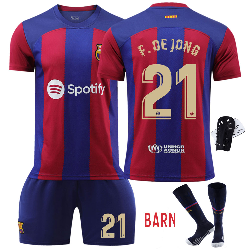 F.DE JONG #21 FC Barcelona 2023/24 hjemmedrakt Fotball draktsett til barn
