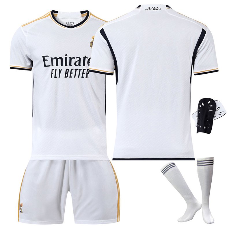 Fotballdrakt Herre Real Madrid Hjemmedrakt 2023/24 Hvit Kortermet + Korte bukser