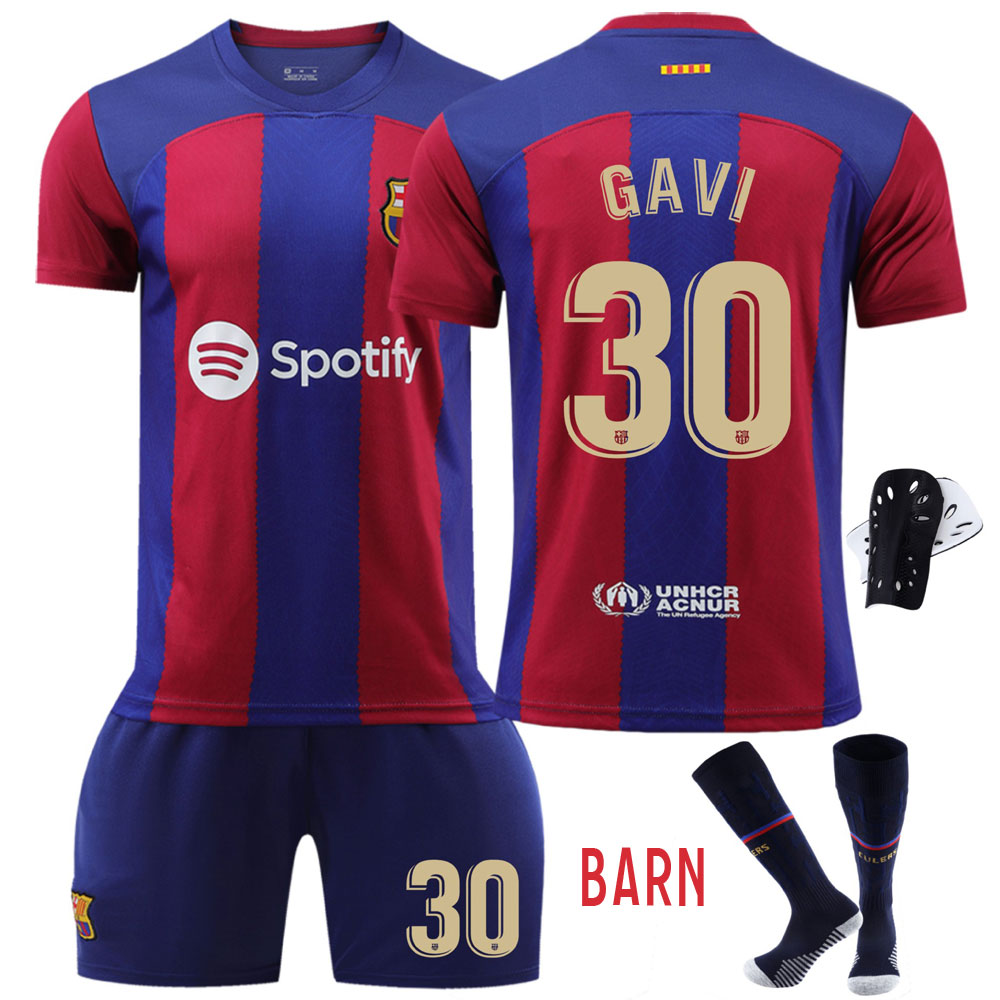 Gavi #30 FC Barcelona Hjemmedrakt 2023-24 Kortermet + Korte bukser til barn