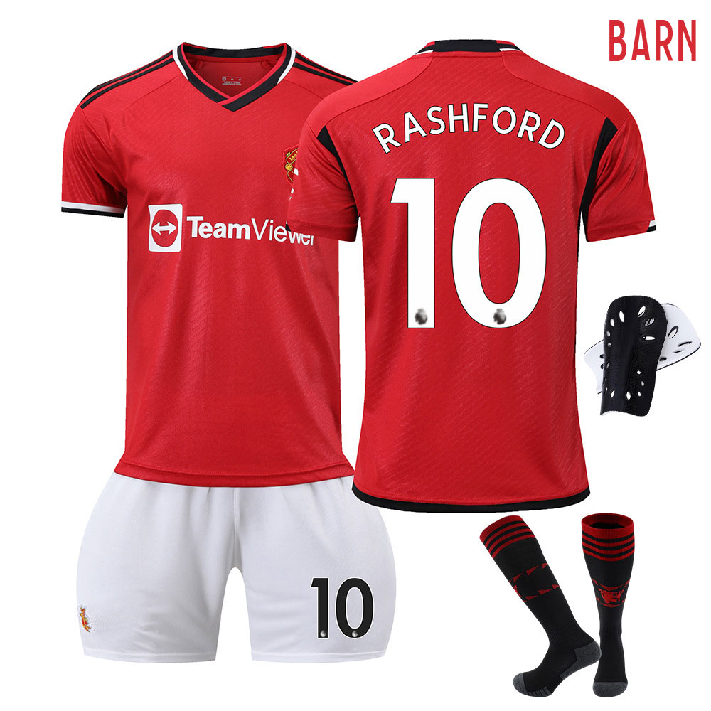 Manchester United Barn Hjemmedrakt 2023/24 Rød Kortermet + Hvit Korte bukser Rashford #10