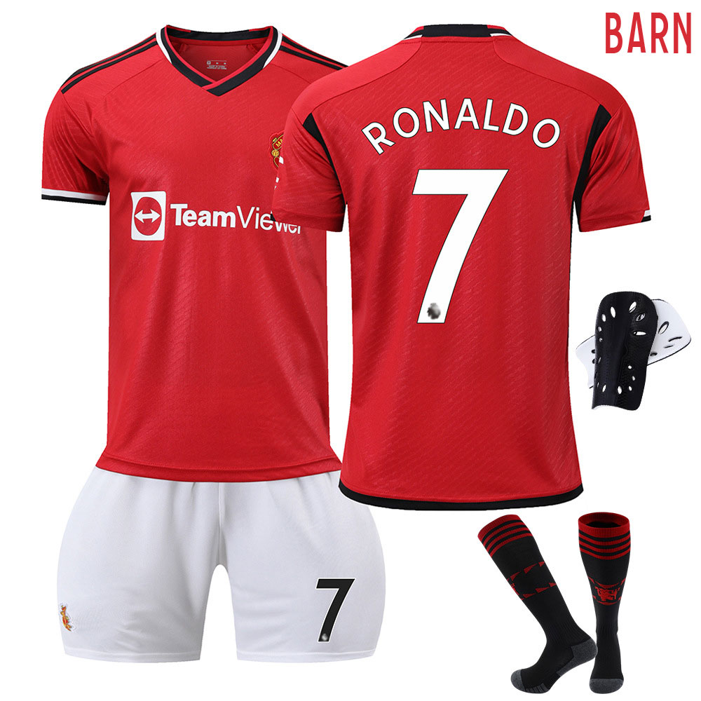 Manchester United Ronaldo #7 Hjemmedrakt 2023/24 Barn Rød Kortermet + Hvit Korte bukser