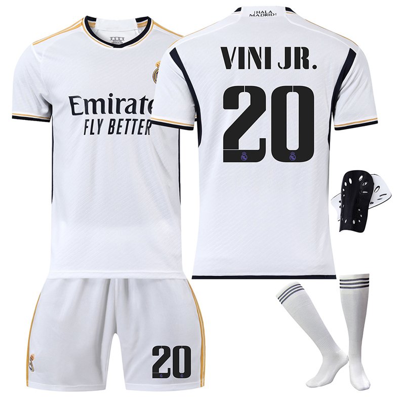 Real Madrid Herre Hjemmedrakt 2023/24 Hvit Kortermet + Korte bukser Vini JR. 20