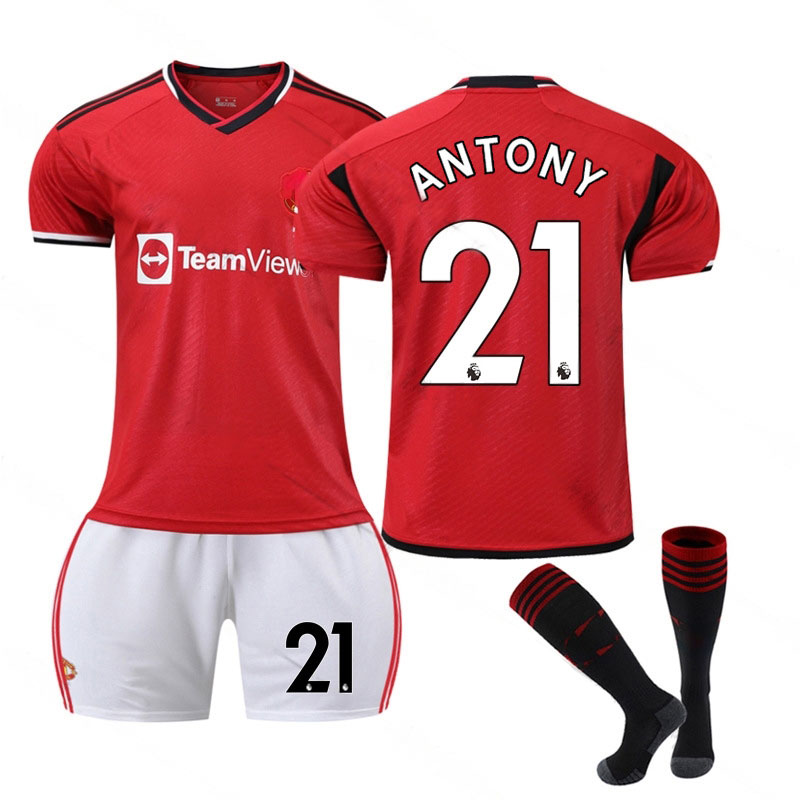 Antony #21 Manchester United Herre Hjemmedrakt 2023/24 Röd Kortermet + Vit Korte bukser