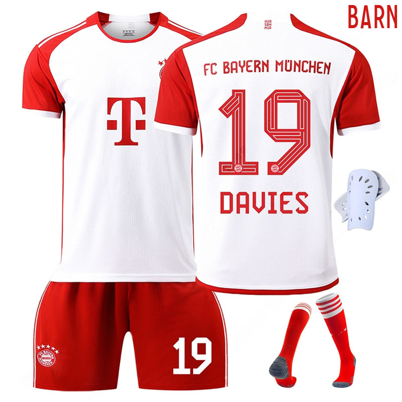 Barn Fotballdrakter FC Bayern München Hjemmedrakt 2023/24 Kortermet + Korte bukser DAVIES #19