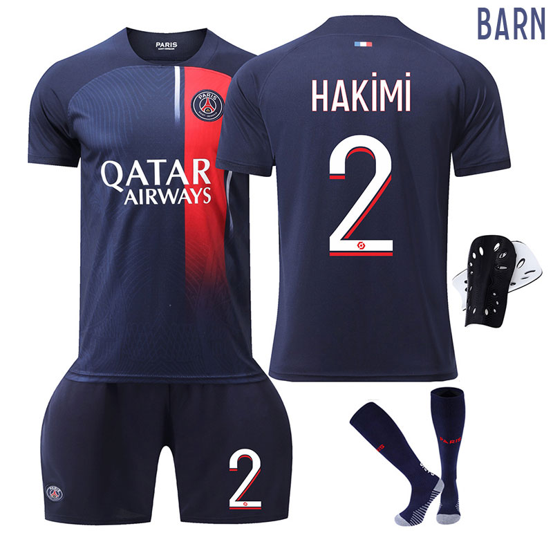 Barn Fotballdrakter Paris Saint Germain 2023-24 Hjemmedrakt Achraf Hakimi 2 PSG Kortermet + Korte bukser