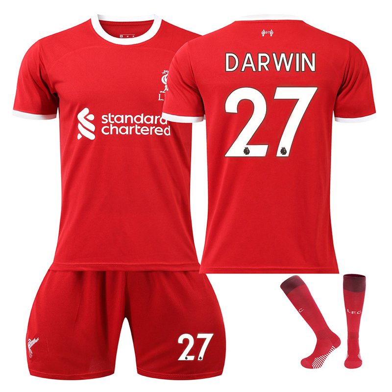 Darwin #27 Liverpool FC Hjemmedrakt 2023-24 Kortermet + Korte bukser Dri-FIT fotballdrakt til herre