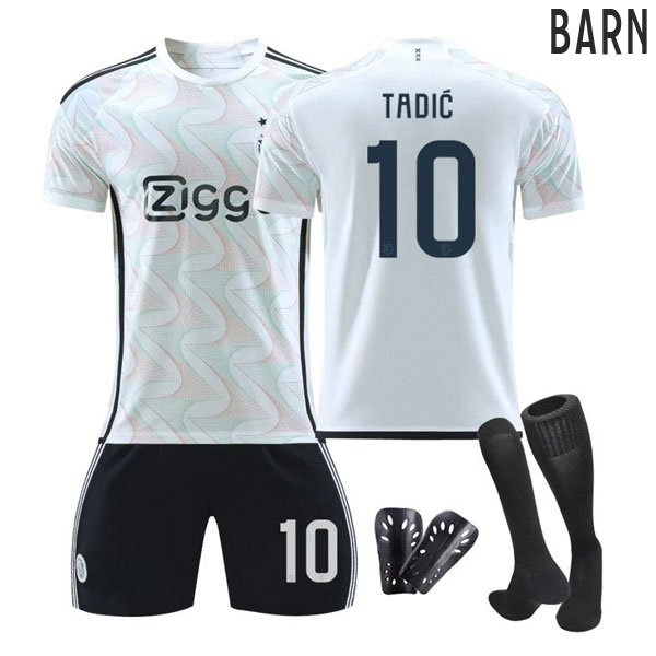 Fotballdrakter Tadić #10 AFC Ajax Bortedrakt 2023/24 Kortermet + Korte bukser Barn