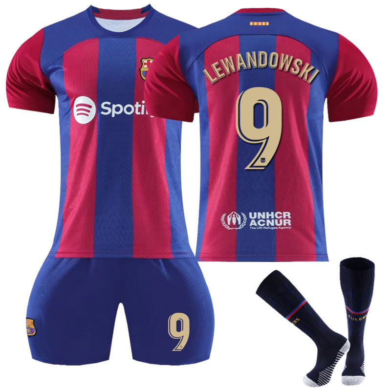 Lewandowski #9 FC Barcelona Hjemmedrakt 2023/24 Herre Kortermet + Korte bukser