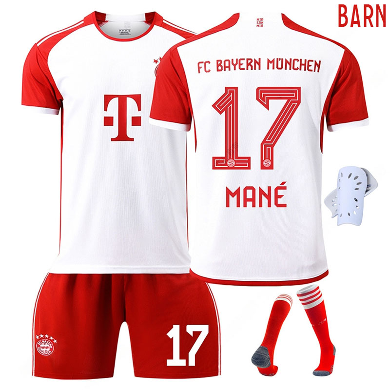 Mané #17 FC Bayern München Hjemmedrakt 2023/24 Rød Hvit Kortermet + Korte bukser Barn