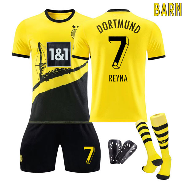 REYNA #7 Borussia Dortmund Hjemmedrakt 2023/24 Gul Kortermet + Sort Korte bukser Barn