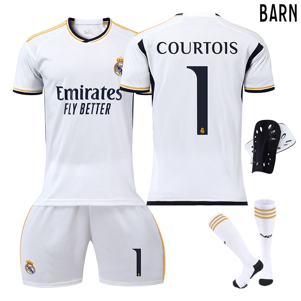 Real Madrid Hjemmedrakt 2023-2024 Barn Kortermet + Korte bukser Thibaut Courtois 1
