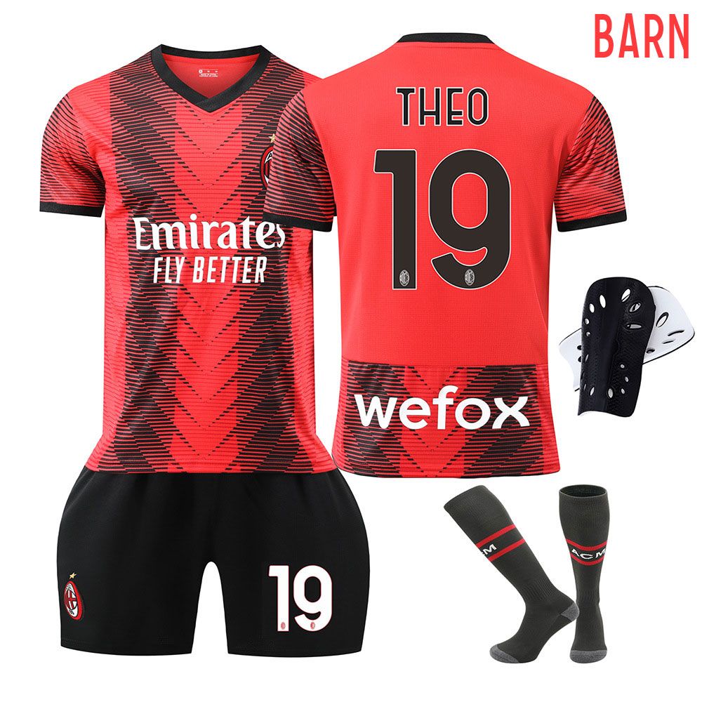 AC Milan THEO #19 Hjemmedrakt 23-24 Barn Kortermet + Korte bukser