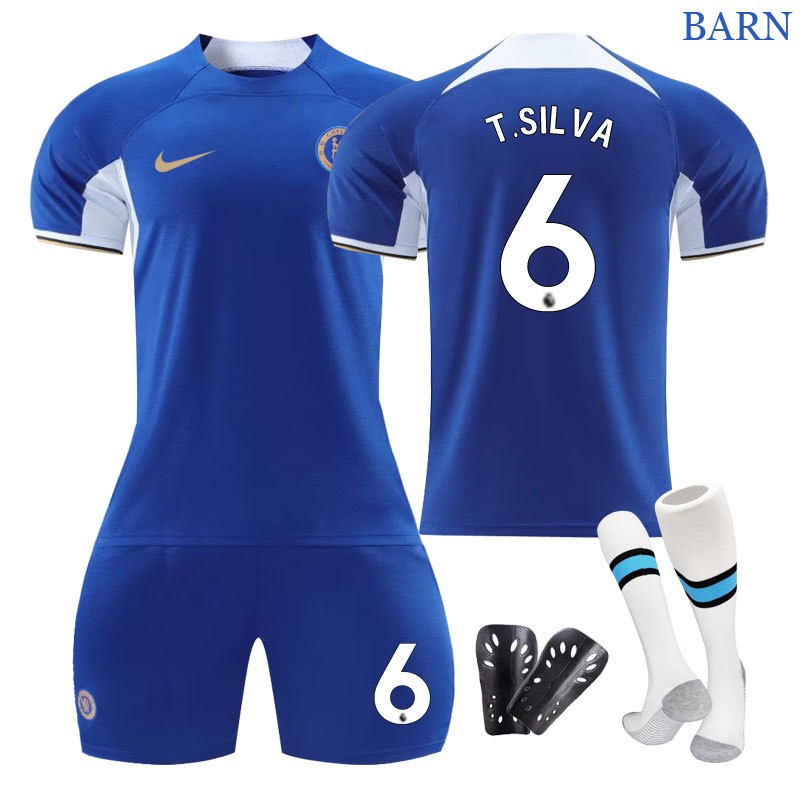 Barn Fotballdrakter Chelsea Hjemmedrakt 2023-24 Blå Kortermet + Korte bukser T.SILVA 6