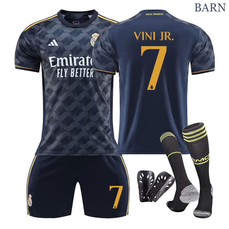 Barn Fotballdrakter Real Madrid Bortedrakt 23/24 Kortermet + Korte bukser Vini Jr 7