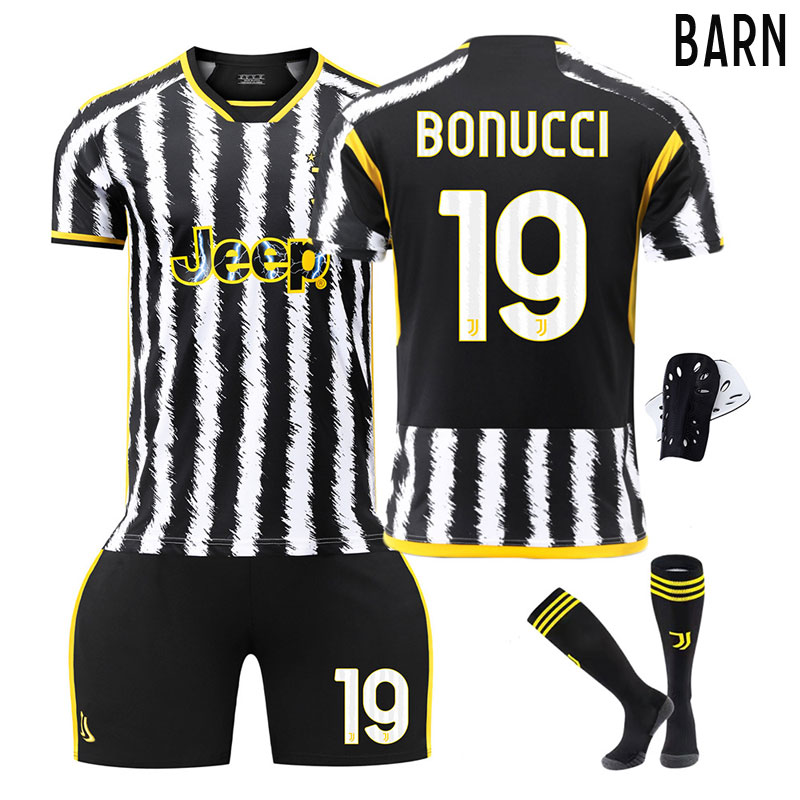 Barn Juventus Hjemmedrakt 23/24 Sort Kortermet + Korte bukser Bonucci 19