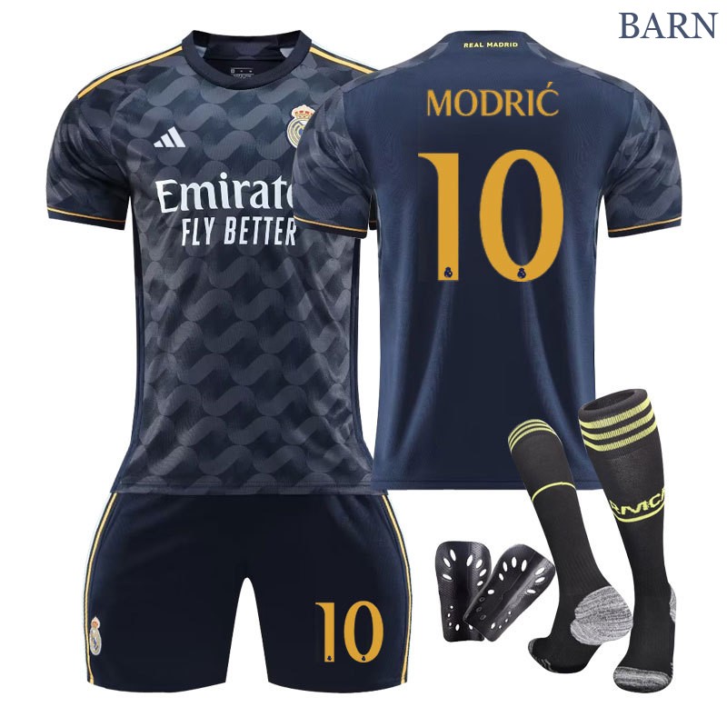 Billige Fotballdrakter Modrić #10 Real Madrid Bortedrakt 2023/24 Barn Kortermet + Korte bukser