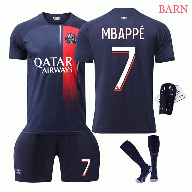 Fotballdrakter Paris Saint Germain PSG 23/24 Mbappé #7 Hjemmedrakt Barn