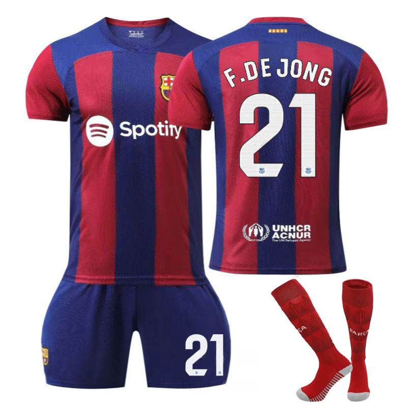 Herre FC Barcelona Hjemmedrakt 2023-24 Kortermet + Korte bukser F.DE JONG #21