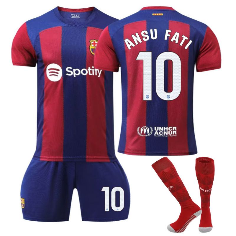 Herre FC Barcelona Hjemmedrakt 23-24 Kortermet + Korte bukser Ansu Fati #10