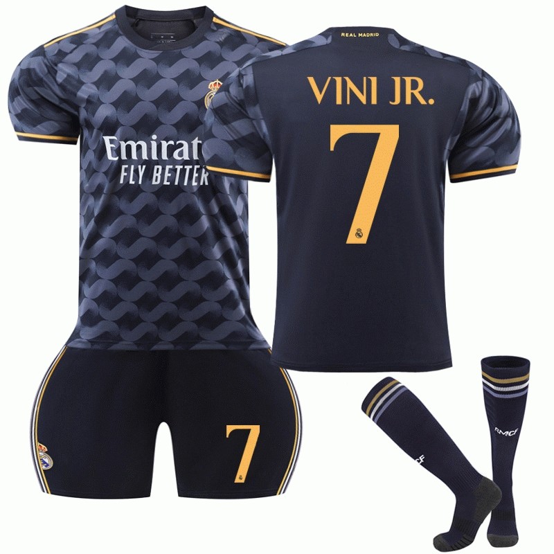 Herre Fotballdrakter Real Madrid Vini Jr #7 Bortedrakt 2023/24 Kortermet + Korte bukser