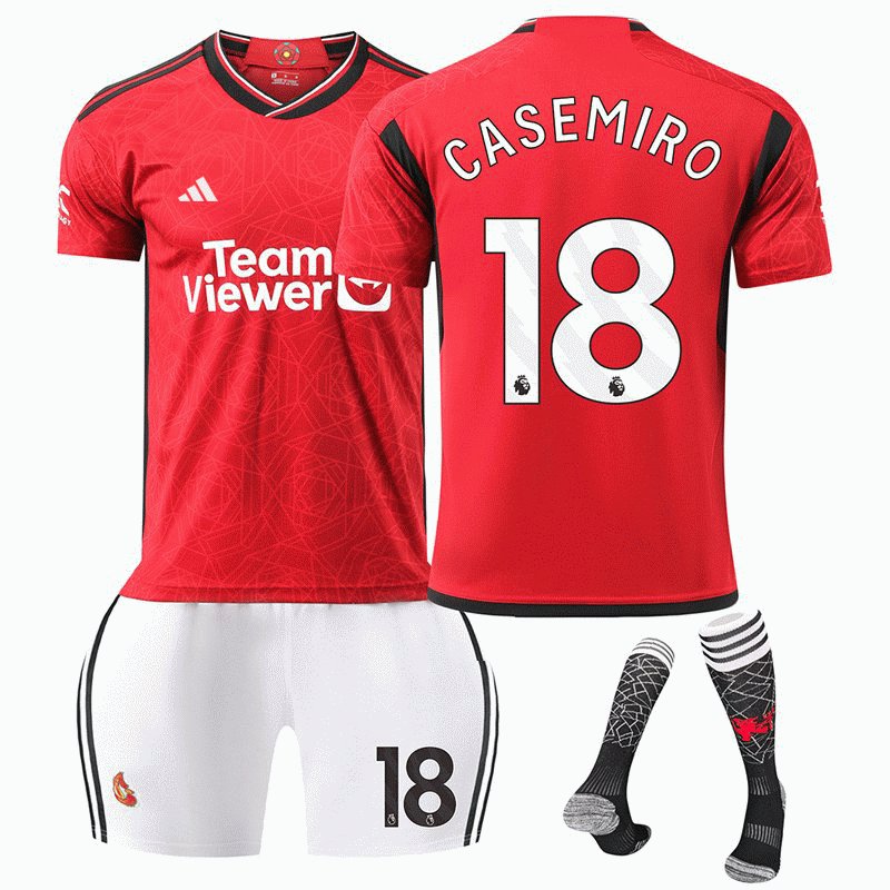 Herre Manchester United Hjemmedrakt 2023/24 Röd Kortermet + Vit Korte bukser CASEMIRO #18