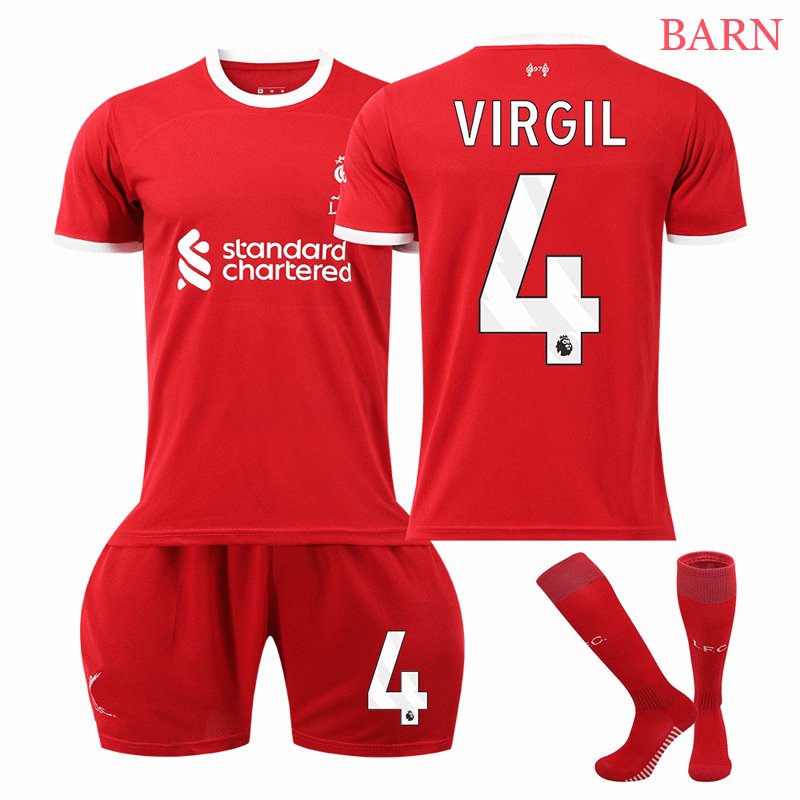 Liverpool FC VIRGIL #4 Hjemmedrakt 2023-2024 Kortermet + Korte bukser Barn