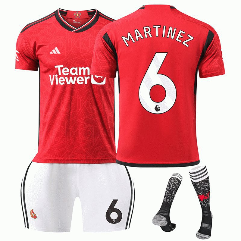 Manchester United Martinez 6 Hjemmedrakt 2023/24 Röd Kortermet + Vit Korte bukser Herre