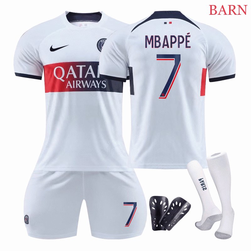 Mbappé #7 Paris Saint-Germain Barn Bortedrakt 2023/24 PSG Kortermet + Korte bukser