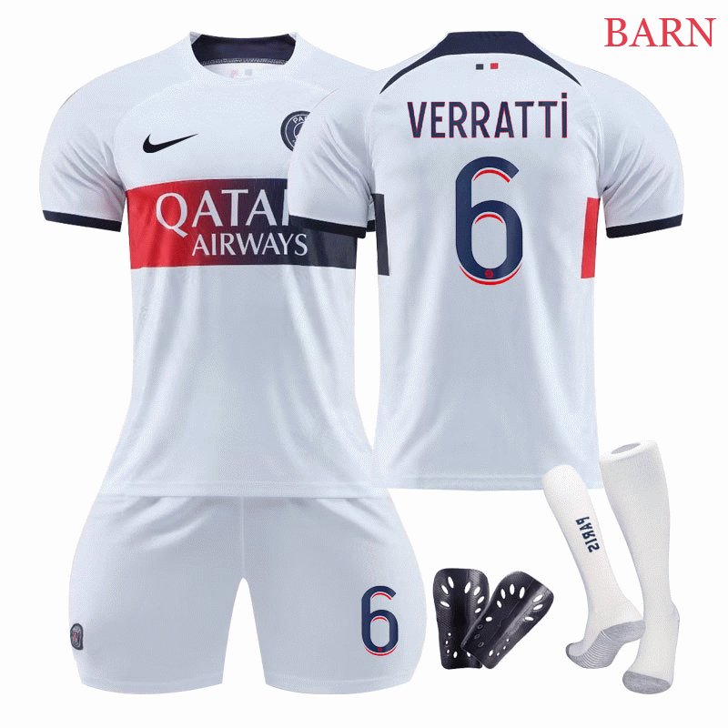 Paris Saint-Germain VERRATTI #6 Bortedrakt 2023-2024 Barn Kortermet + Korte bukser