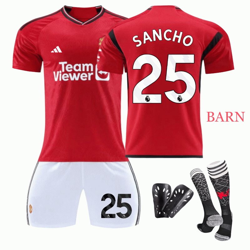 Sancho #25 Manchester United Hjemmedrakt 2023-2024 Rød Kortermet + Hvit Korte bukser Barn