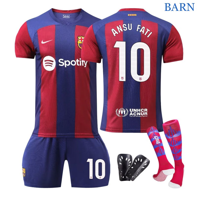 Ansu Fati 10 Fotballdrakter Barn Barcelona Hjemmedrakt 23-24 Kortermet + Korte bukser