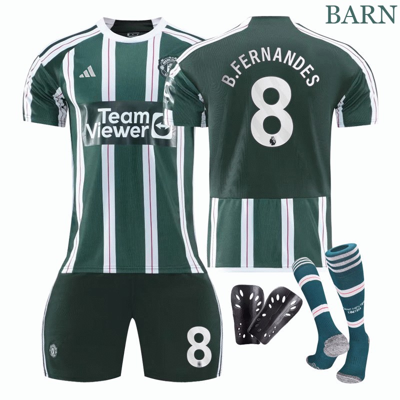 B.Fernandes #8 Man Utd Bortedrakt 2023-2024 Barn Kortermet + Korte bukser