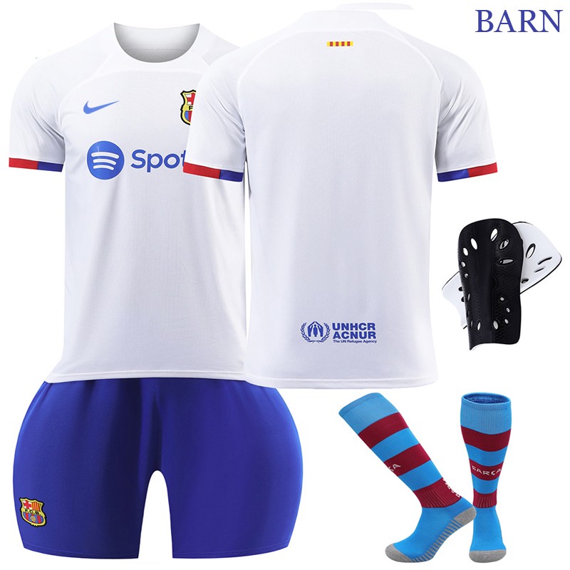 Billige Fotballdrakter FC Barcelona Bortedrakt 23/24 Kortermet + Korte bukser til barn