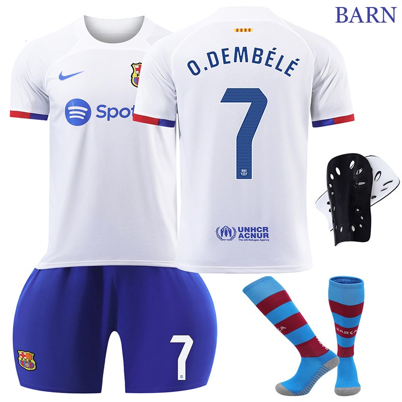 FC Barcelona Barn Bortedrakt 2023-2024 Kortermet + Korte bukser O.DEMBELE 7