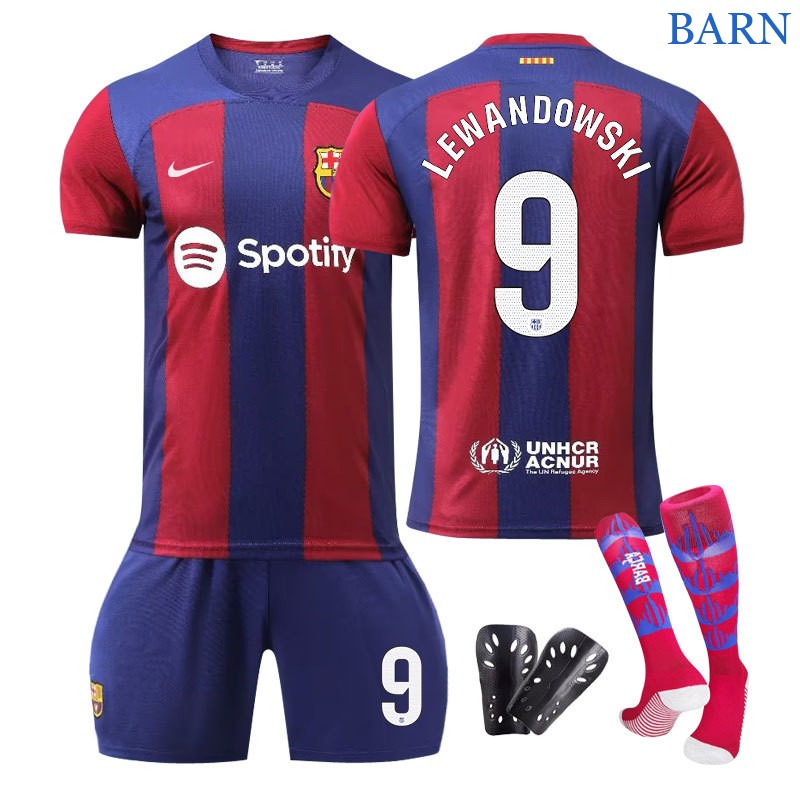 FC Barcelona Lewandowski 9 Hjemmedrakt 2023/24 Kortermet + Korte bukser til barn