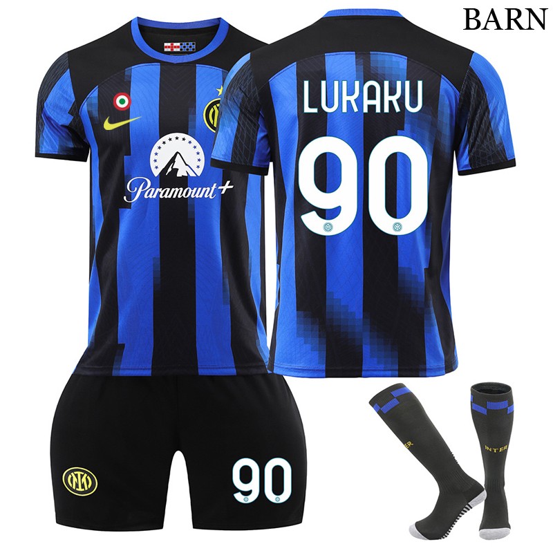 Inter Milan Barn Hjemmedrakt 2023/24 Kortermet + Korte bukser Lukaku 90