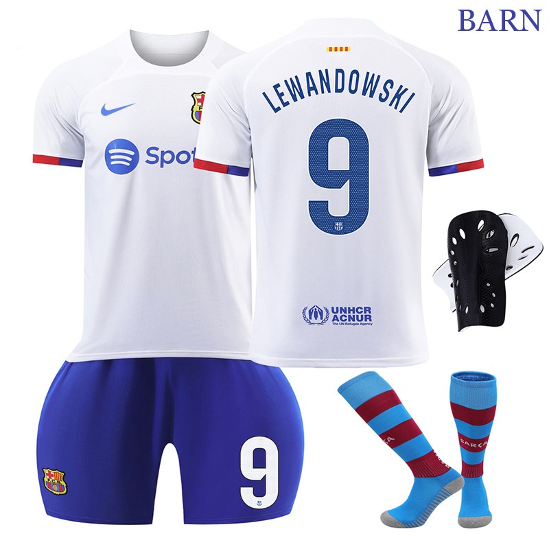 Lewandowski 9 FC Barcelona Bortedrakt 23/24 Kortermet + Korte bukser til barn