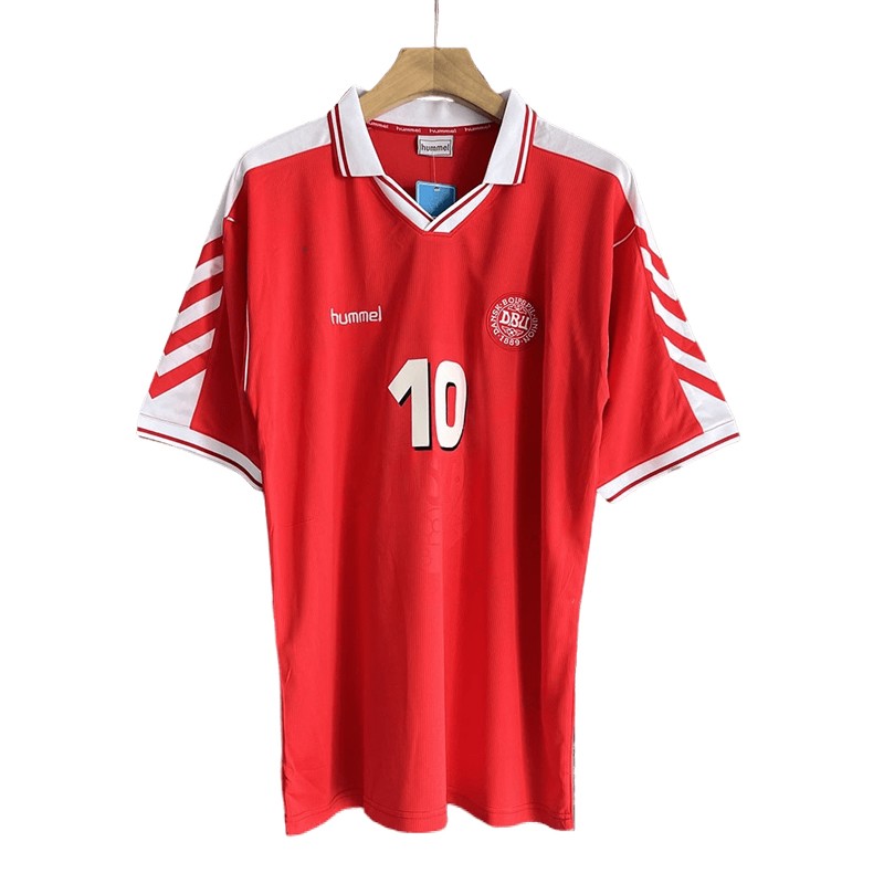 M.Laudrup 10 Danmark Hjemmebanetrøje 1998 Retro Herre Kortermet Rød Hvid