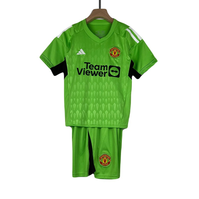 Manchester United Barn Målvaktstrøye 23/24 Grønn Kortermet + Korte bukser