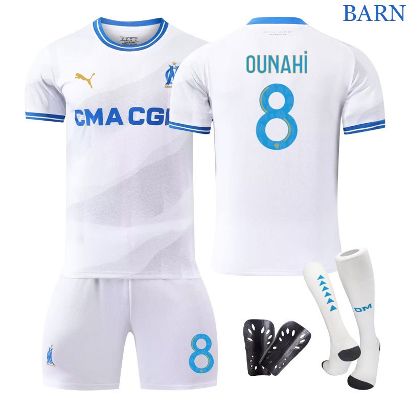 Ounahi 8 Fotballdrakt Barn Marseille Hjemmedrakt 2023/24 Kortermet + Korte bukser