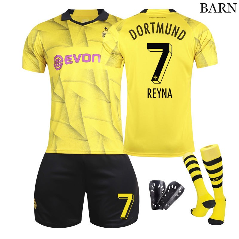 BVB Barn Tredjedrakt 2023/24 Gul Kortermet + Sort Korte bukser REYNA 7