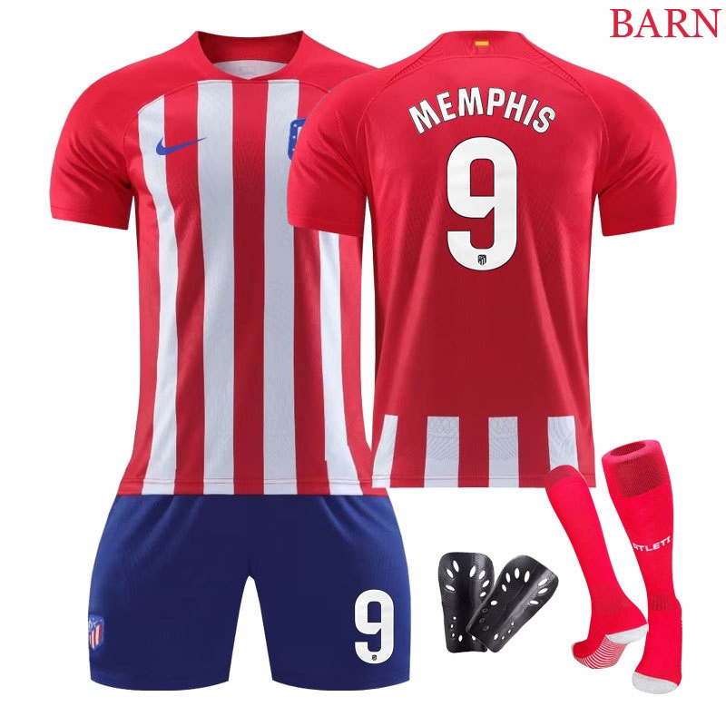 Barn Atlético Madrid Memphis 9 Hjemmedrakt 23/24 Kortermet + Korte bukser